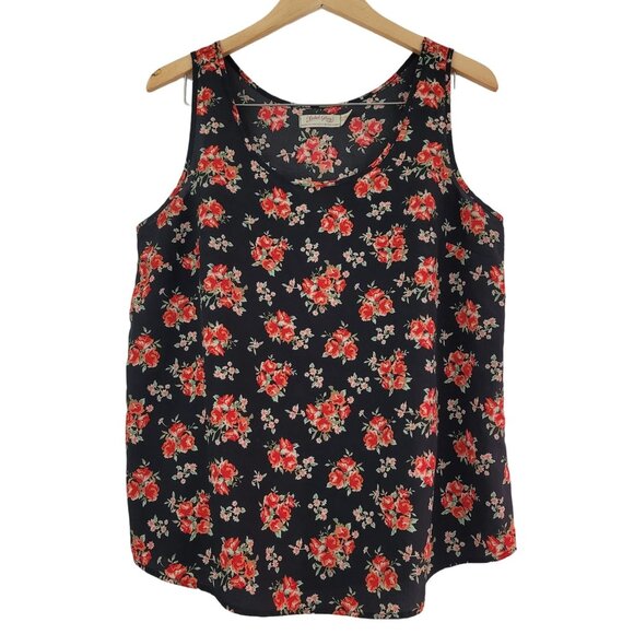 Faded Glory Tops - Faded Glory Womens Sz L Red Roses Floral Black Tank Top Y2K Romantic Retro Flowy